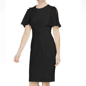 CALVIN KLEIN Women's size 8 Chiffon Flutter Sleeve Sheath Dress In Black New